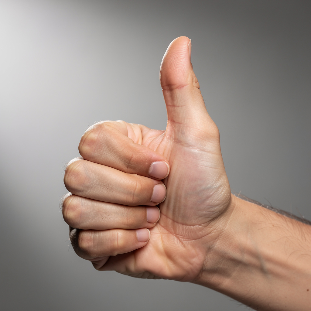 A hand giving a thumbs-up with four fingers curled and thumb