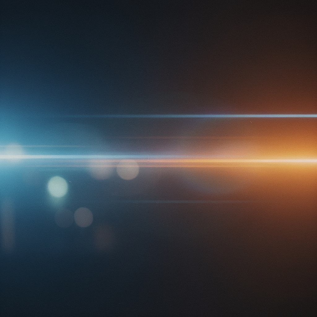 A cinematic frame with blue and orange anamorphic lens flare