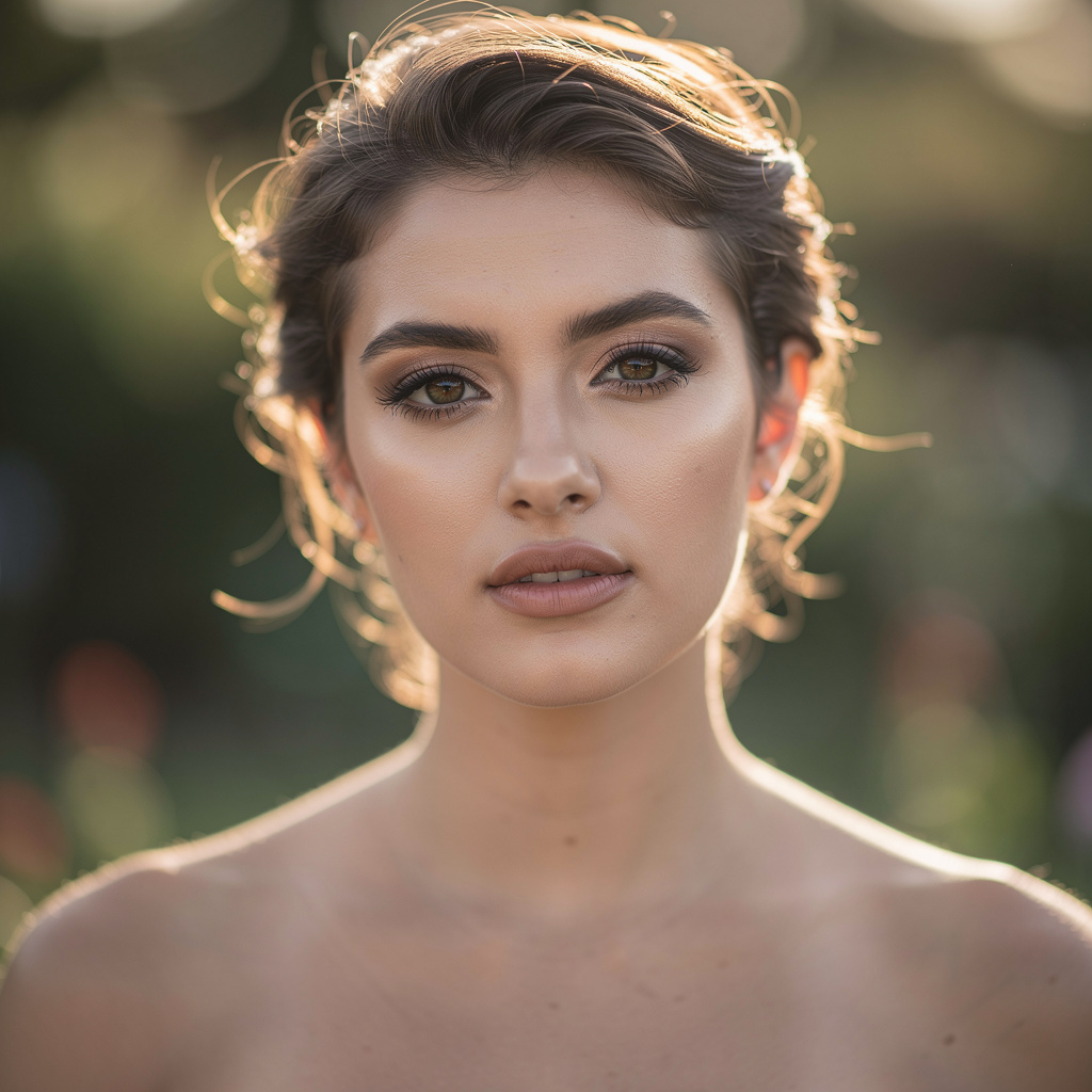 A portrait shot at 85mm f/1.4 with creamy bokeh background, 