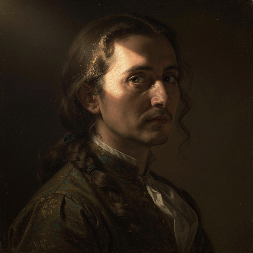 A portrait lit with classic Rembrandt lighting — triangle of
