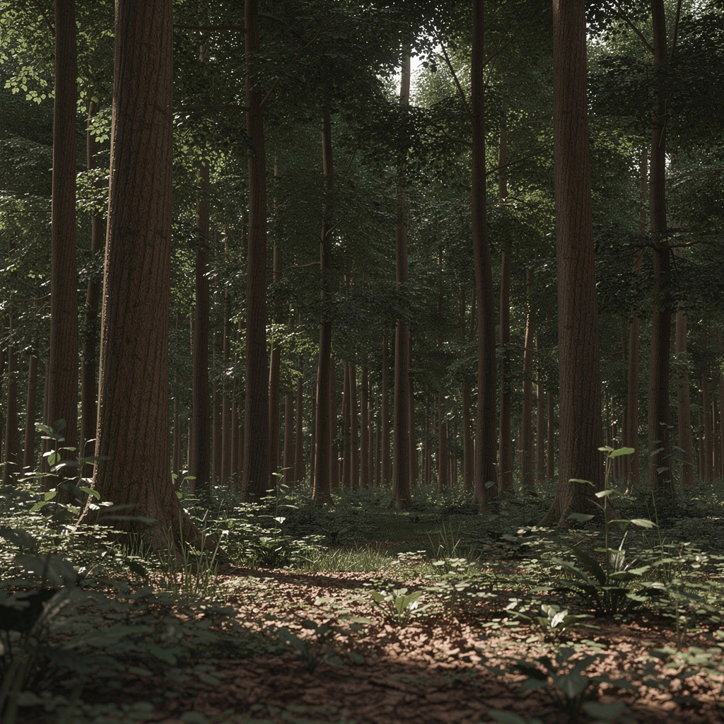A forest scene where the foliage is precisely #2D5F2D (dark 