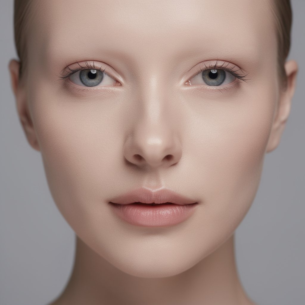 A human face with eyes, nose, and mouth but no eyebrows