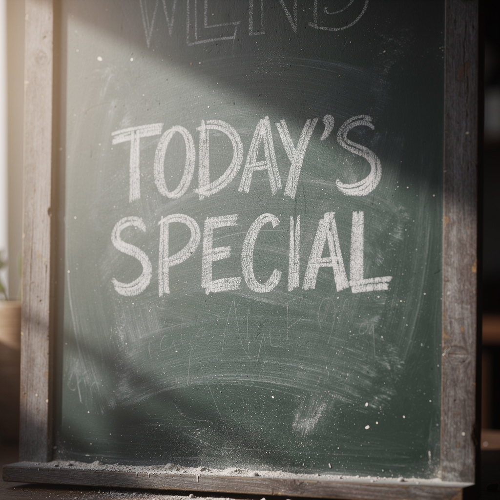The phrase 'TODAY'S SPECIAL' written in white chalk on a dar