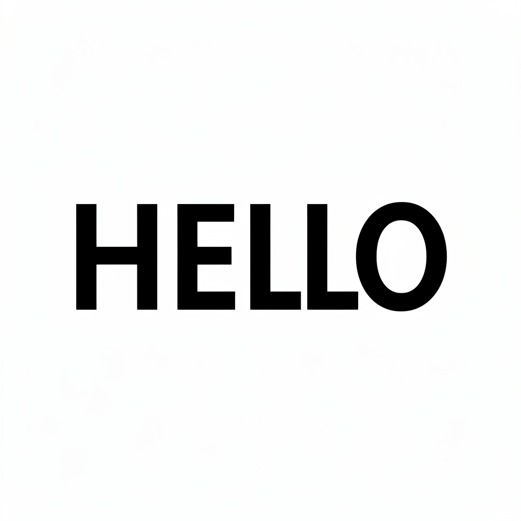 A single large word 'HELLO' centered on a white background