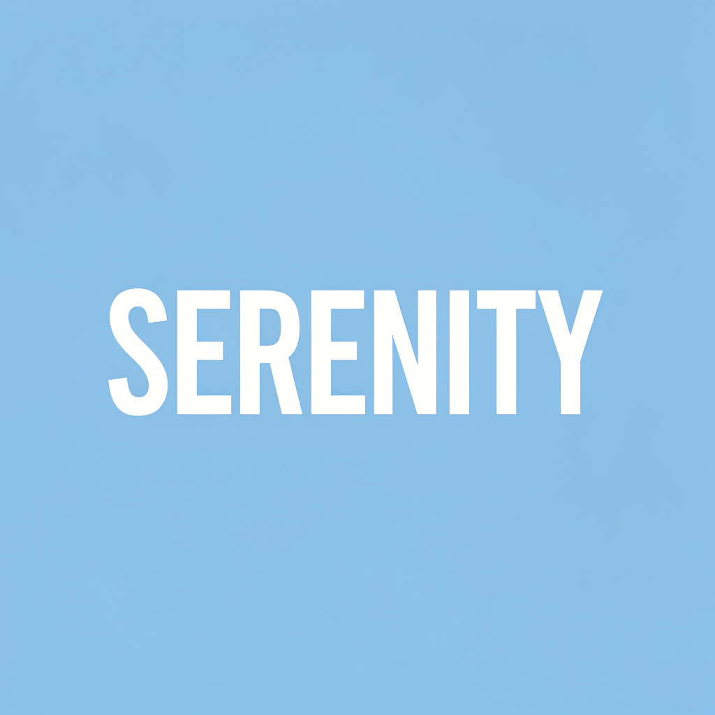 The word 'SERENITY' written large and centered on a solid li