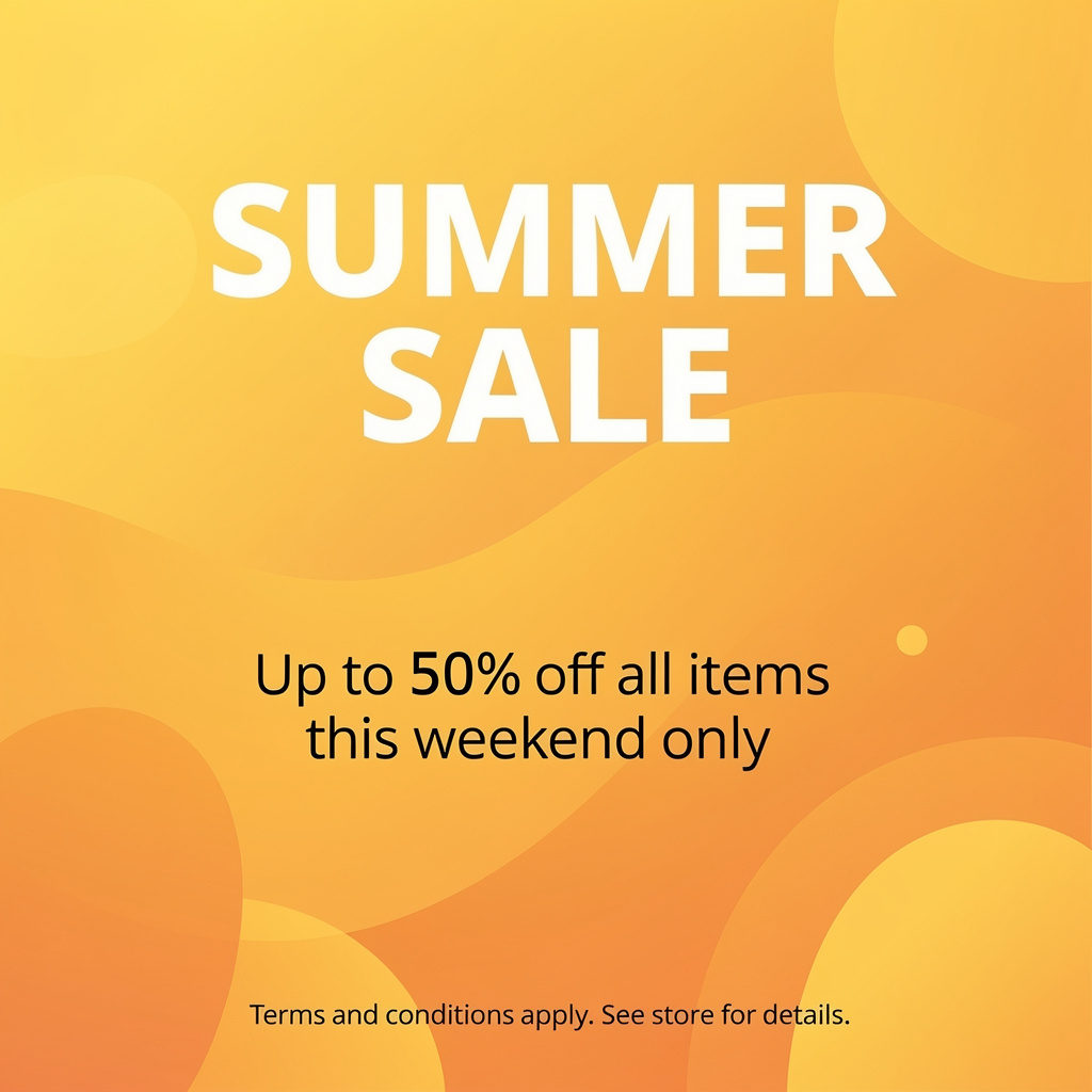 A poster with headline 'SUMMER SALE' in large bold text, bod