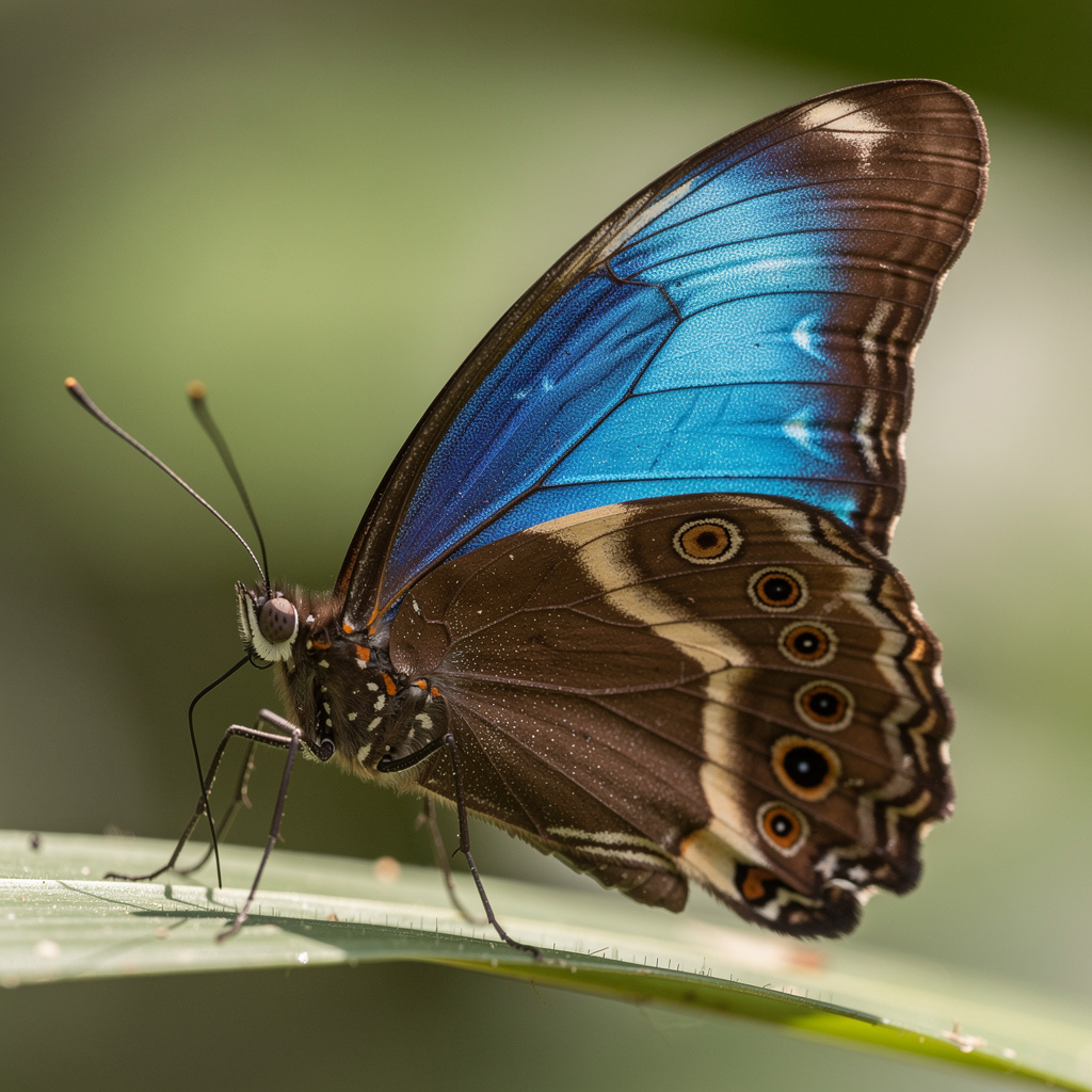 A Morpho menelaus butterfly with accurate iridescent blue do