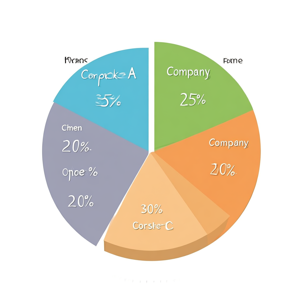 A pie chart showing market share: Company A 35%, Company B 2
