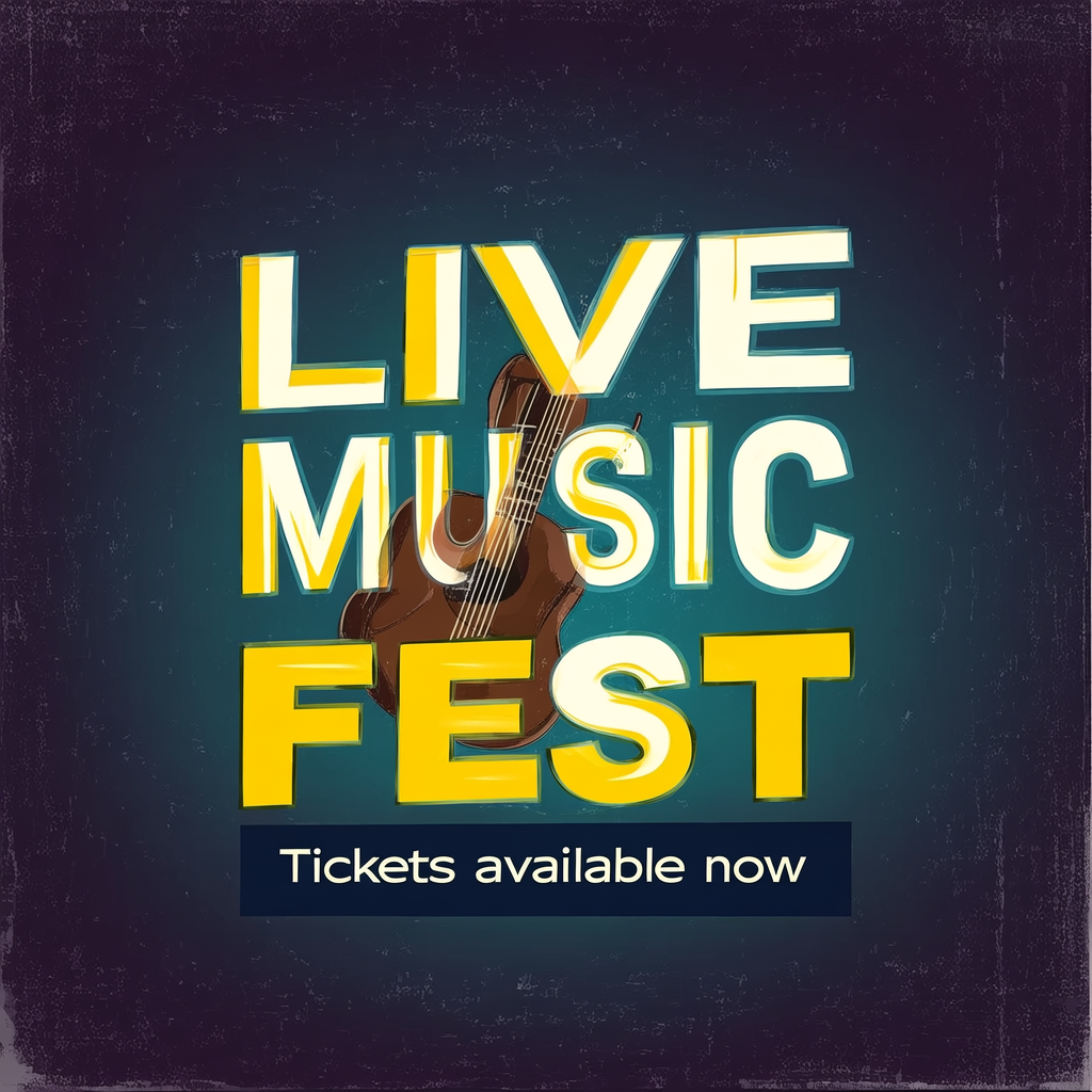 An event poster featuring a guitar illustration, the headlin