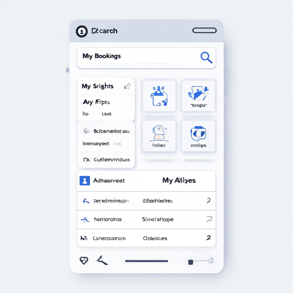 A mobile app UI mockup showing a dashboard with a top naviga