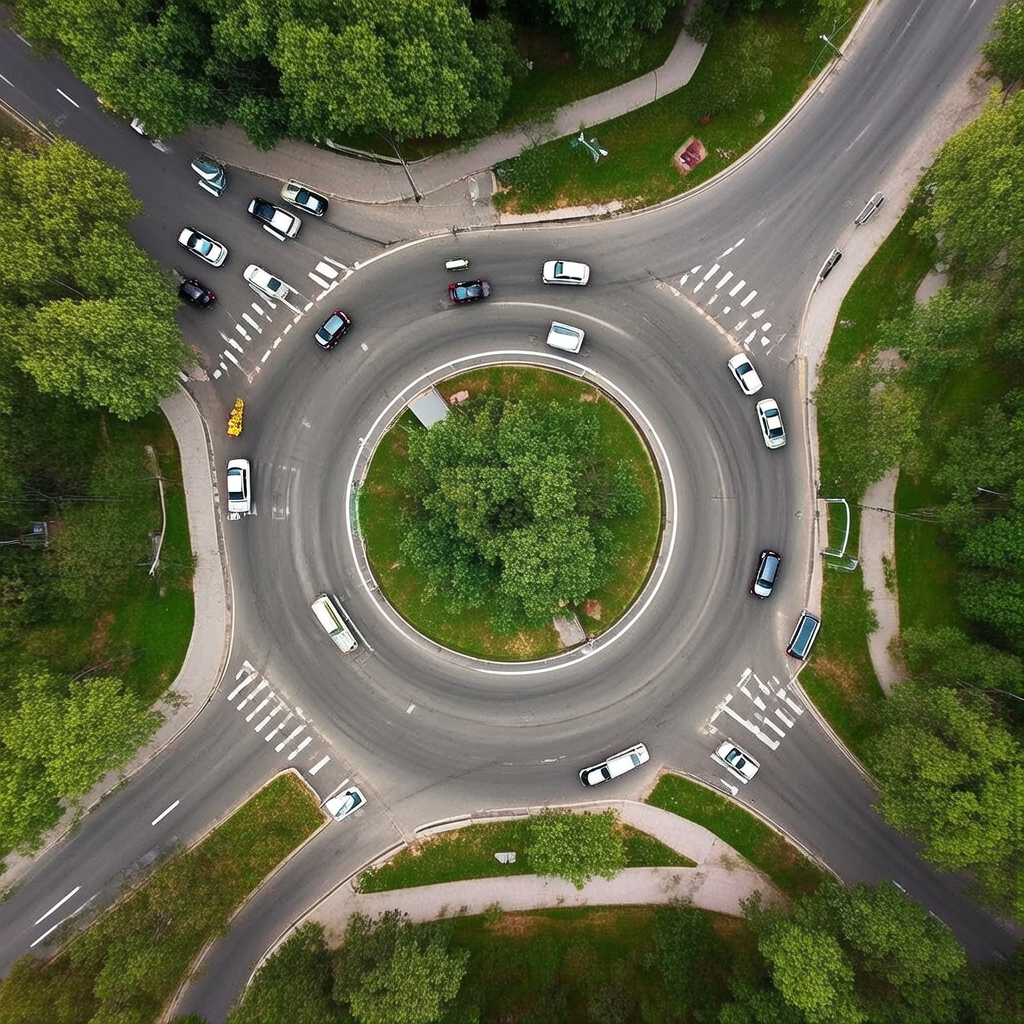 An aerial bird's-eye view looking straight down at a traffic