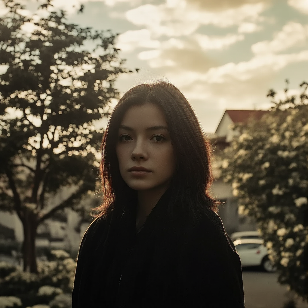 A portrait shot at 85mm f/1.4 with creamy bokeh background, 