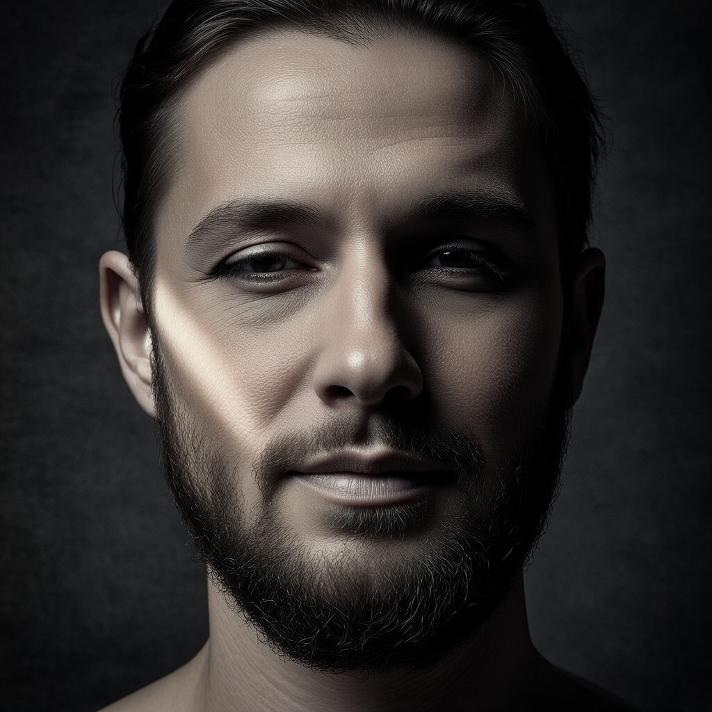 A portrait lit with classic Rembrandt lighting — triangle of