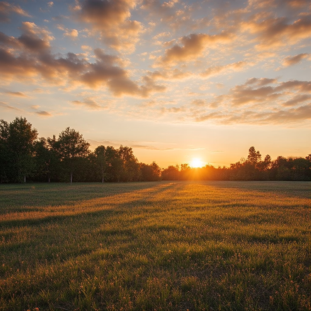 A landscape photograph bathed in golden hour light — long wa