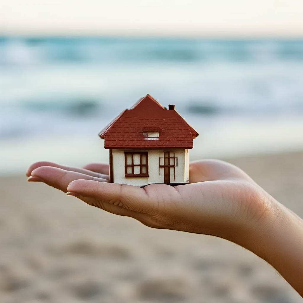 A miniature house sitting on the palm of someone's hand