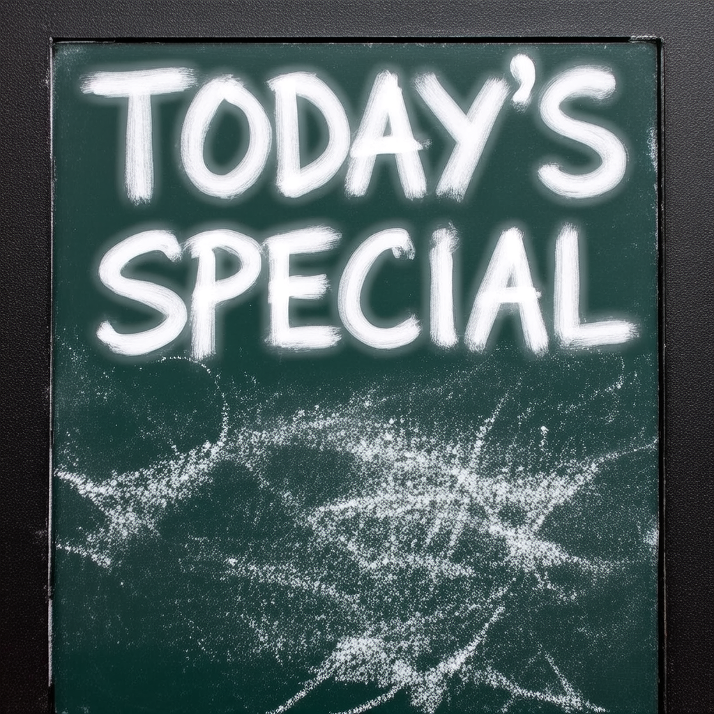 The phrase 'TODAY'S SPECIAL' written in white chalk on a dar