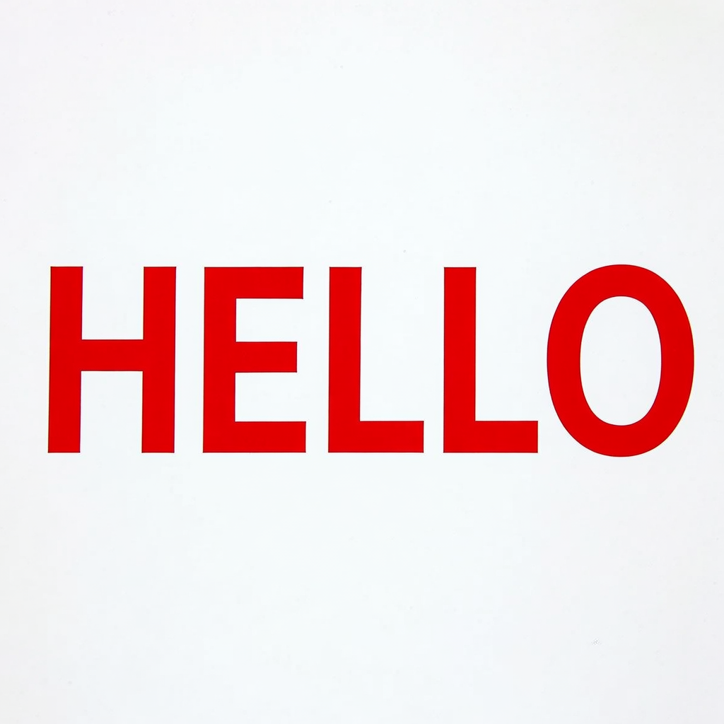 A single large word 'HELLO' centered on a white background