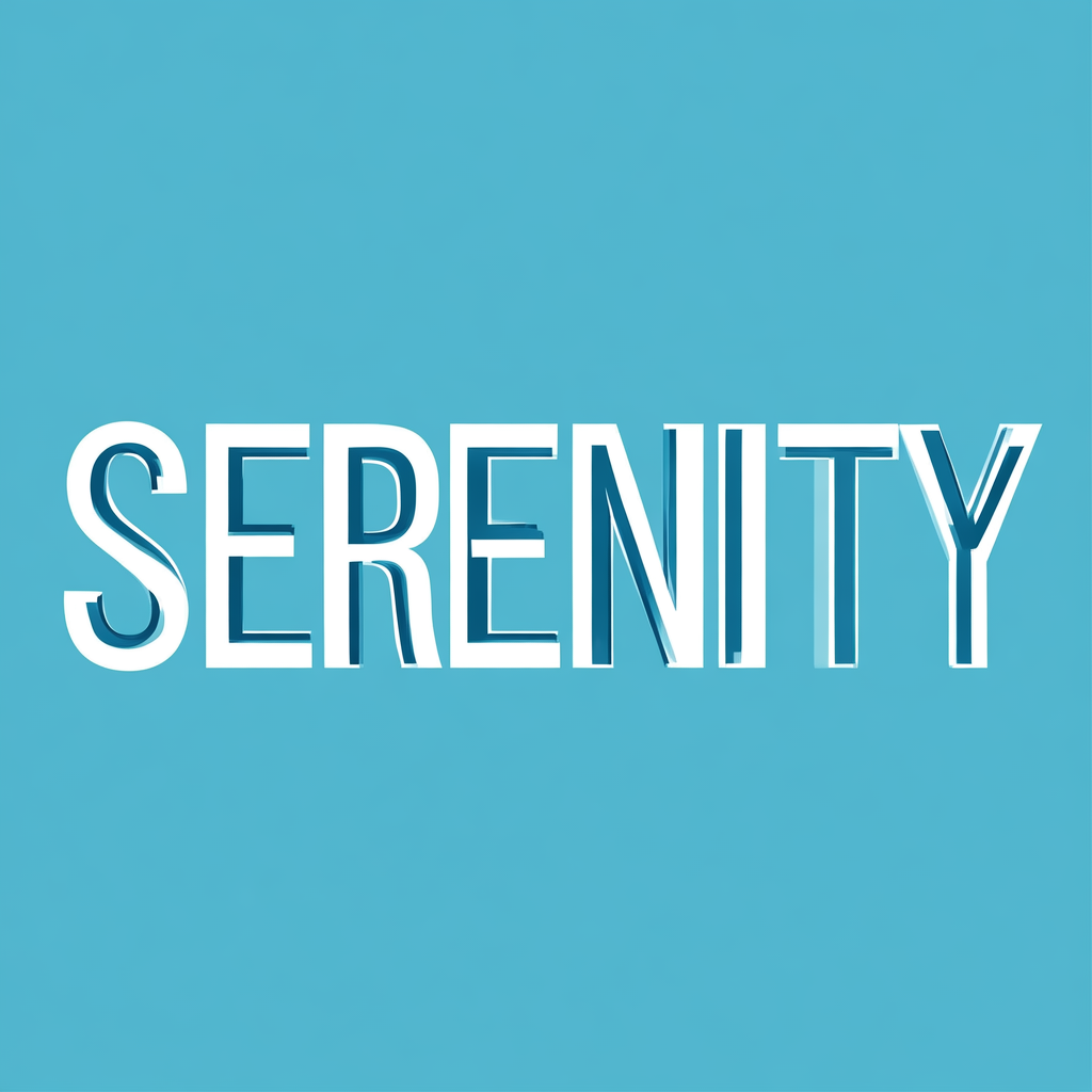 The word 'SERENITY' written large and centered on a solid li