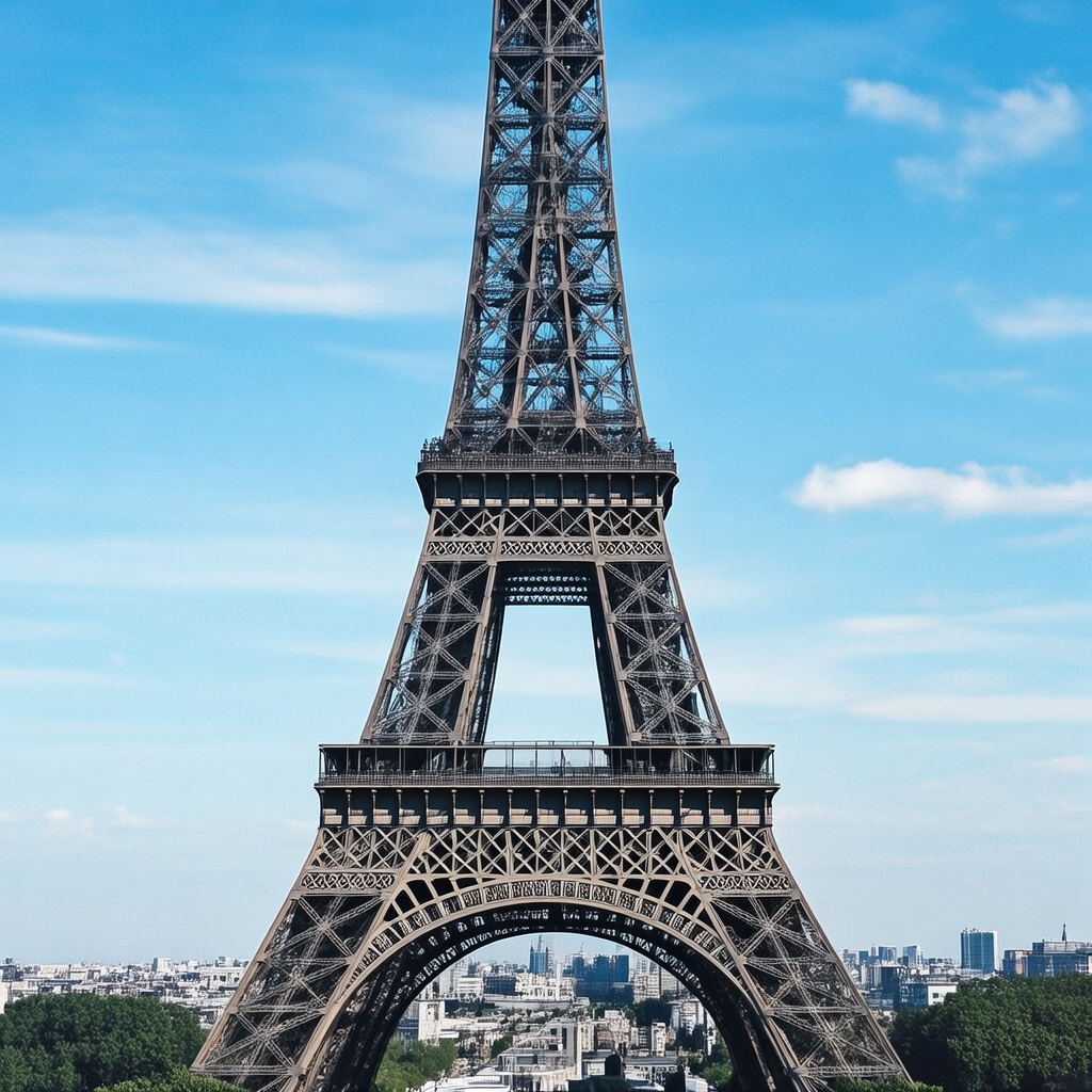 The Eiffel Tower in Paris on a clear day, architecturally ac