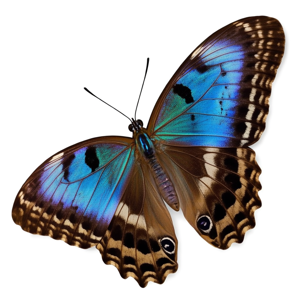 A Morpho menelaus butterfly with accurate iridescent blue do