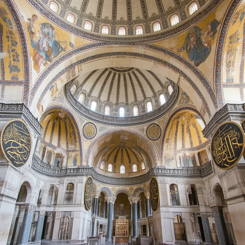 The Hagia Sophia interior showing the massive central dome, 