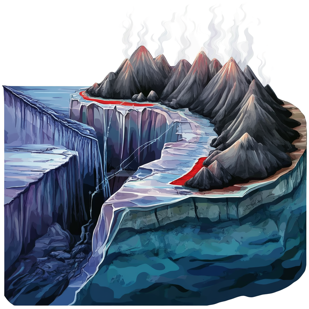 A cross-section showing tectonic plates at a convergent boun