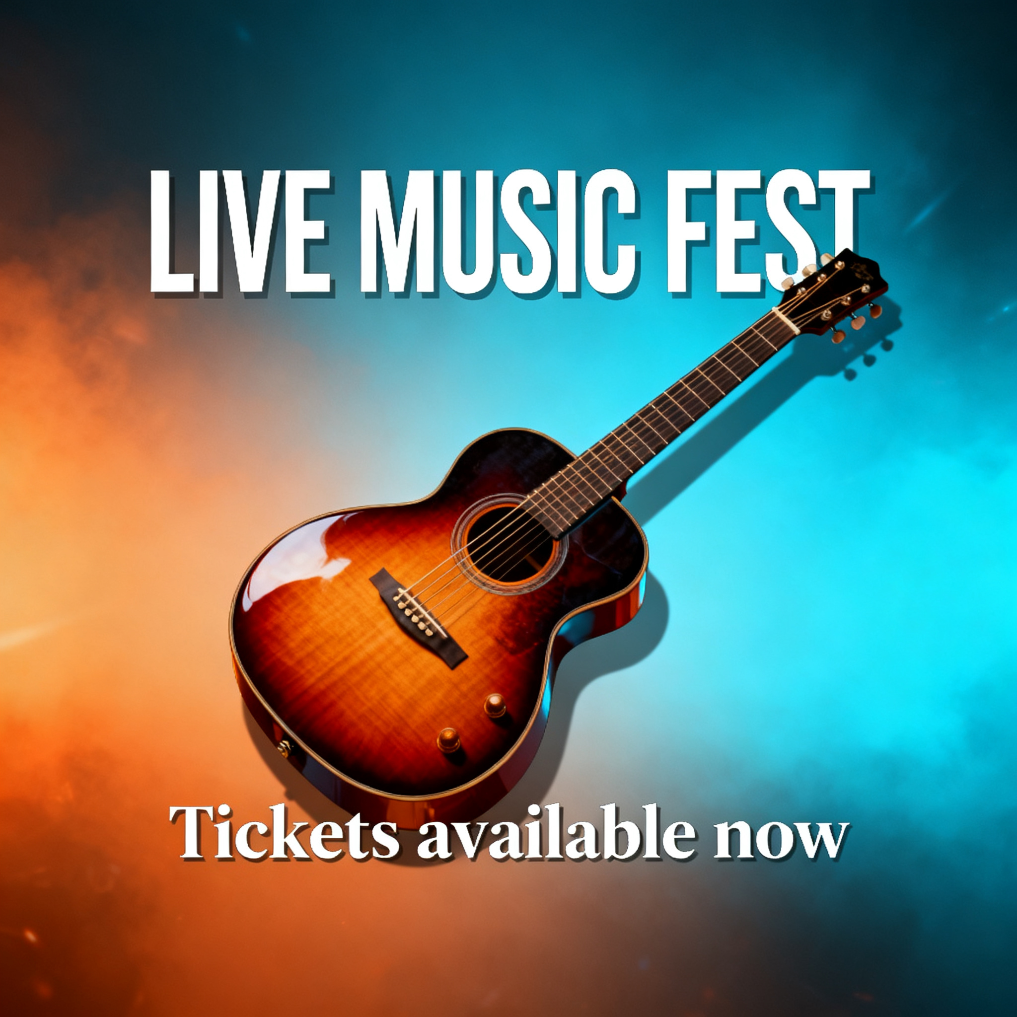 An event poster featuring a guitar illustration, the headlin