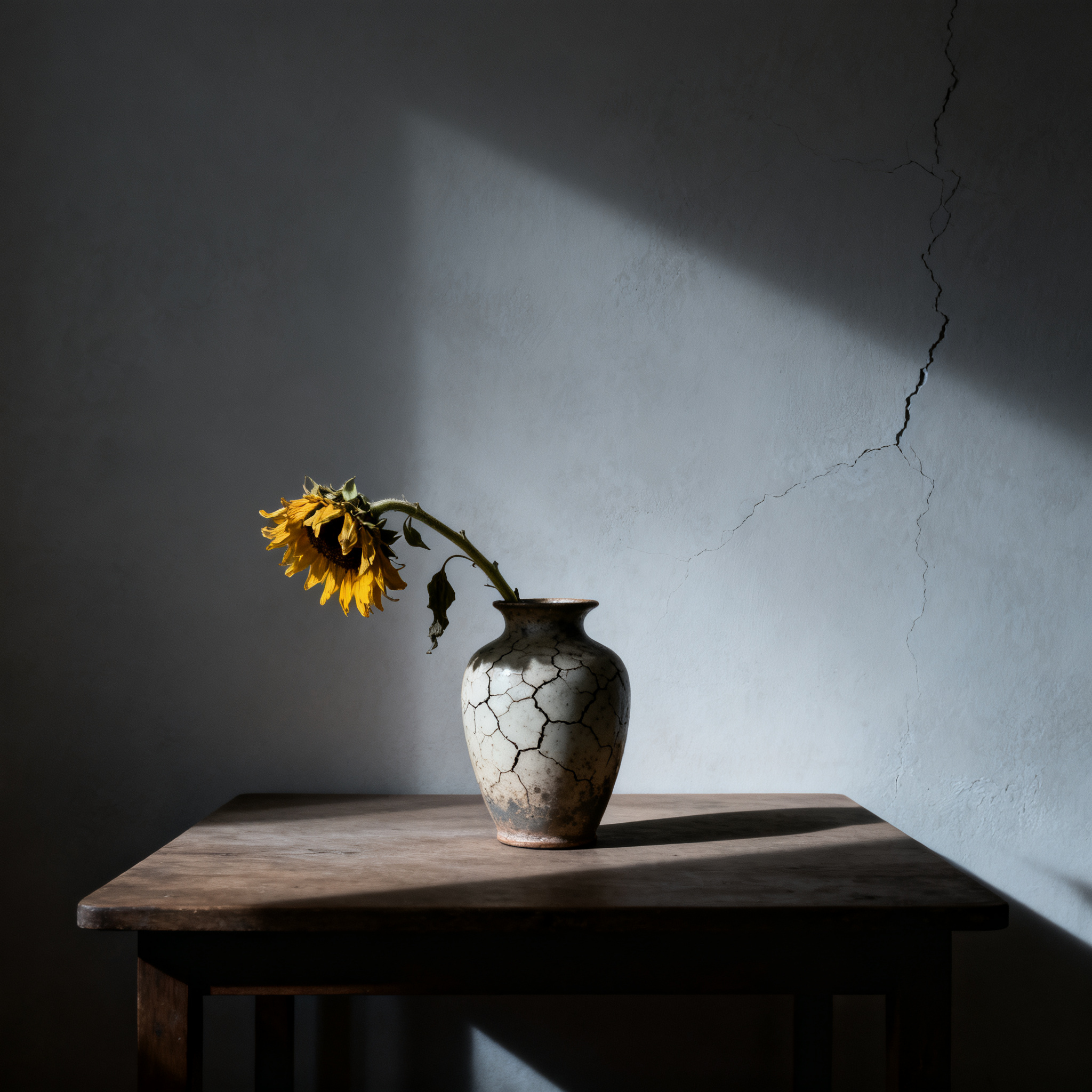A still life painted in anxious minimalism — sparse composit
