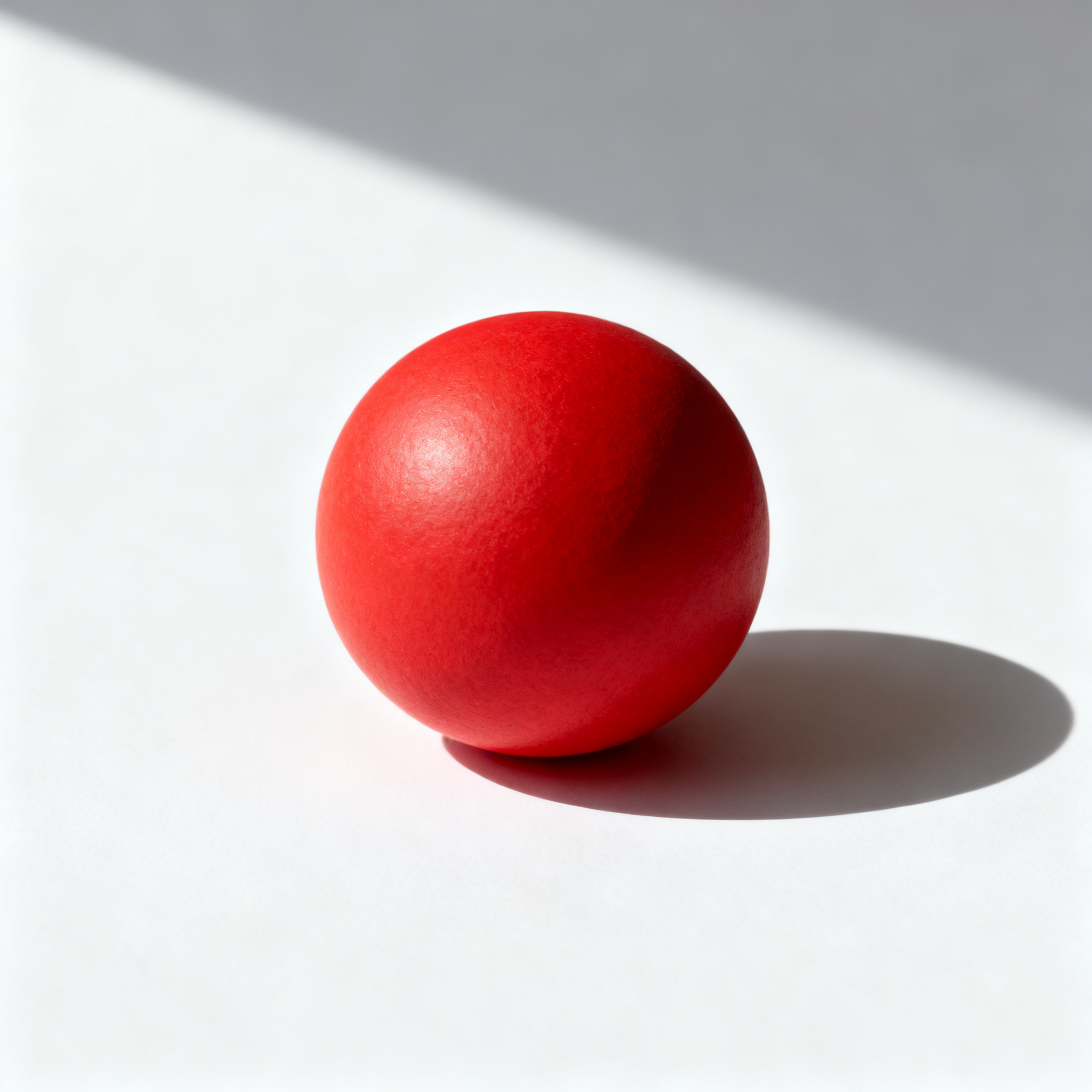 A red sphere on a white surface with a single shadow cast to