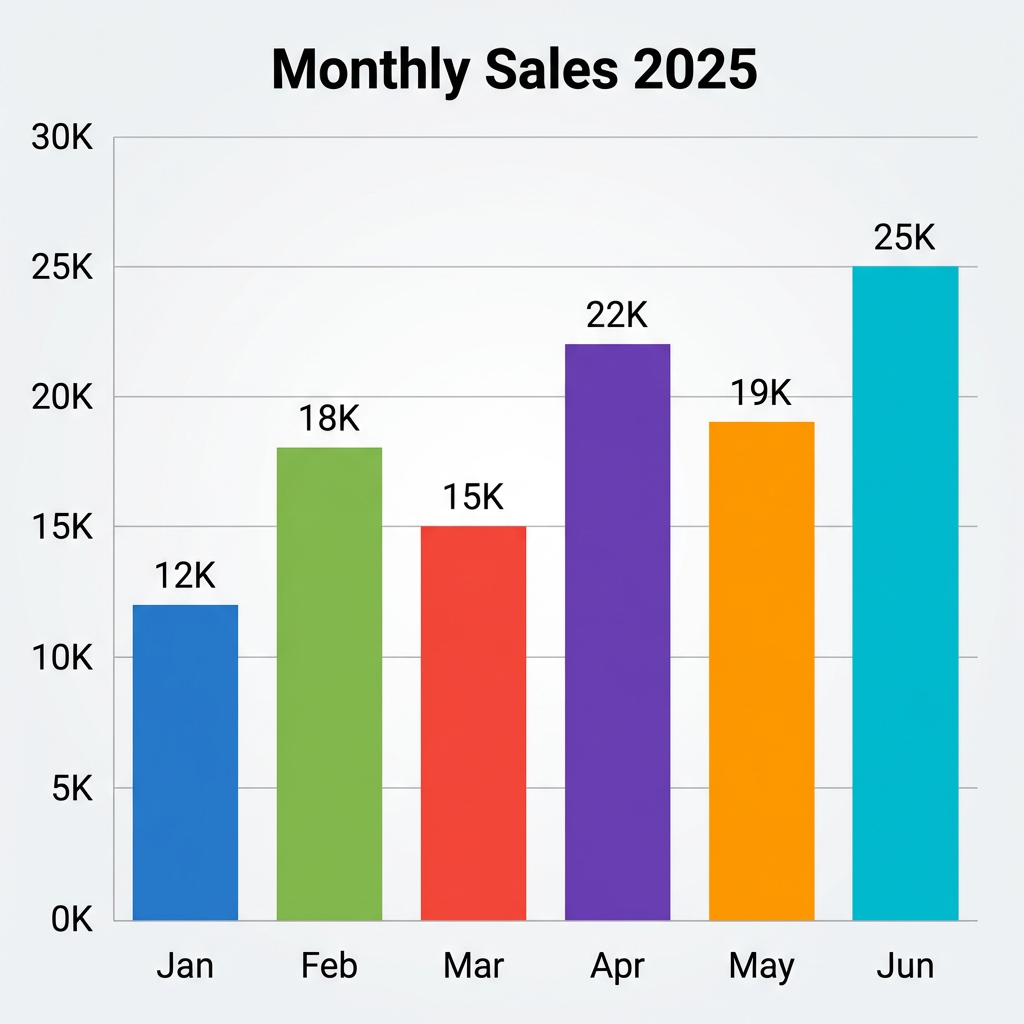 A bar chart showing monthly sales for January through June w