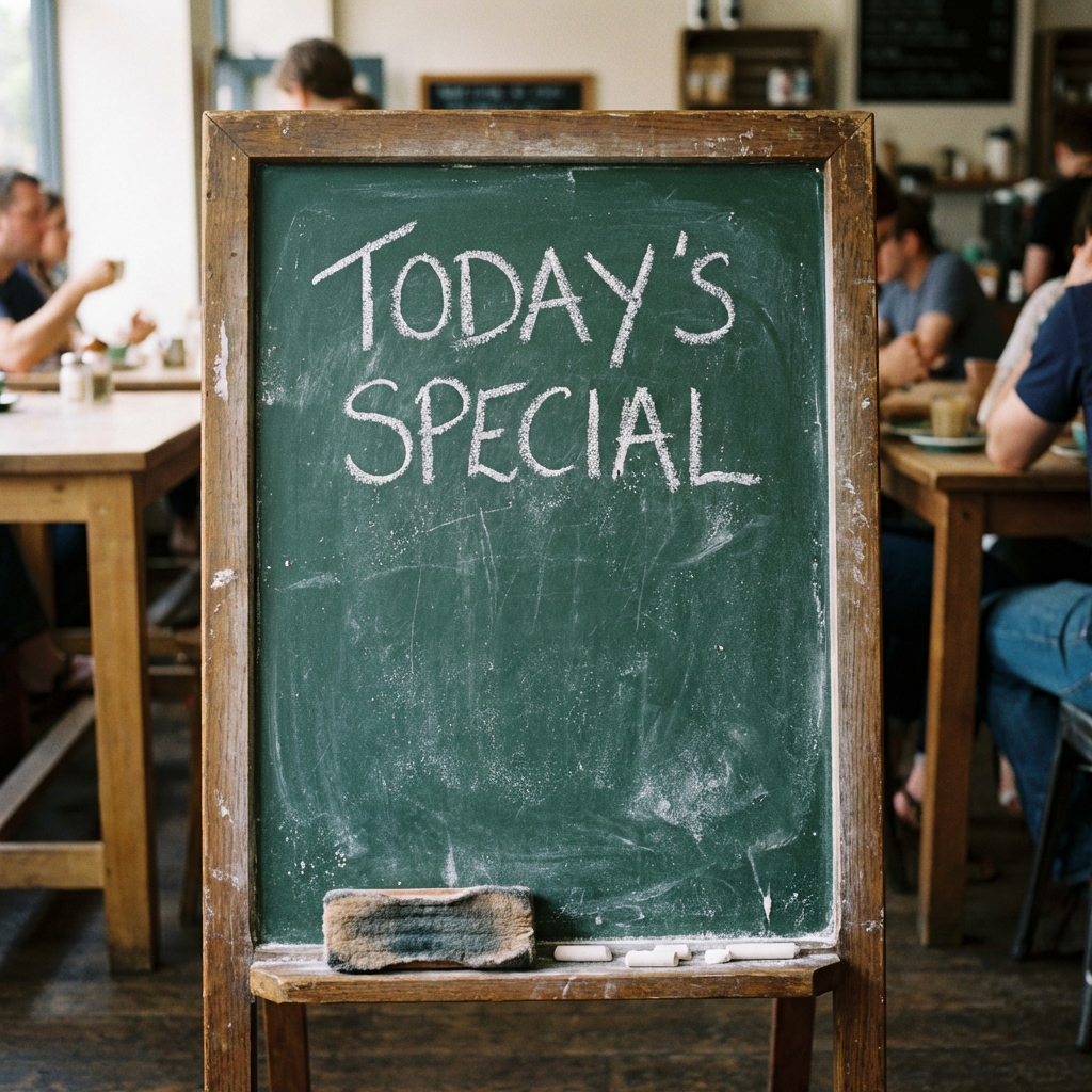 The phrase 'TODAY'S SPECIAL' written in white chalk on a dar