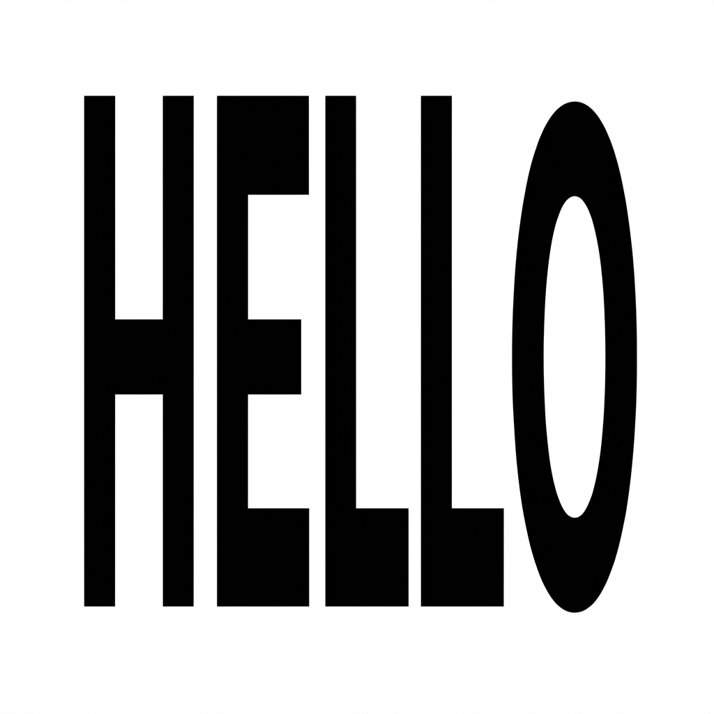 A single large word 'HELLO' centered on a white background