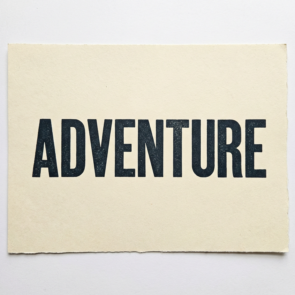 The word 'ADVENTURE' in big bold letters centered on a plain