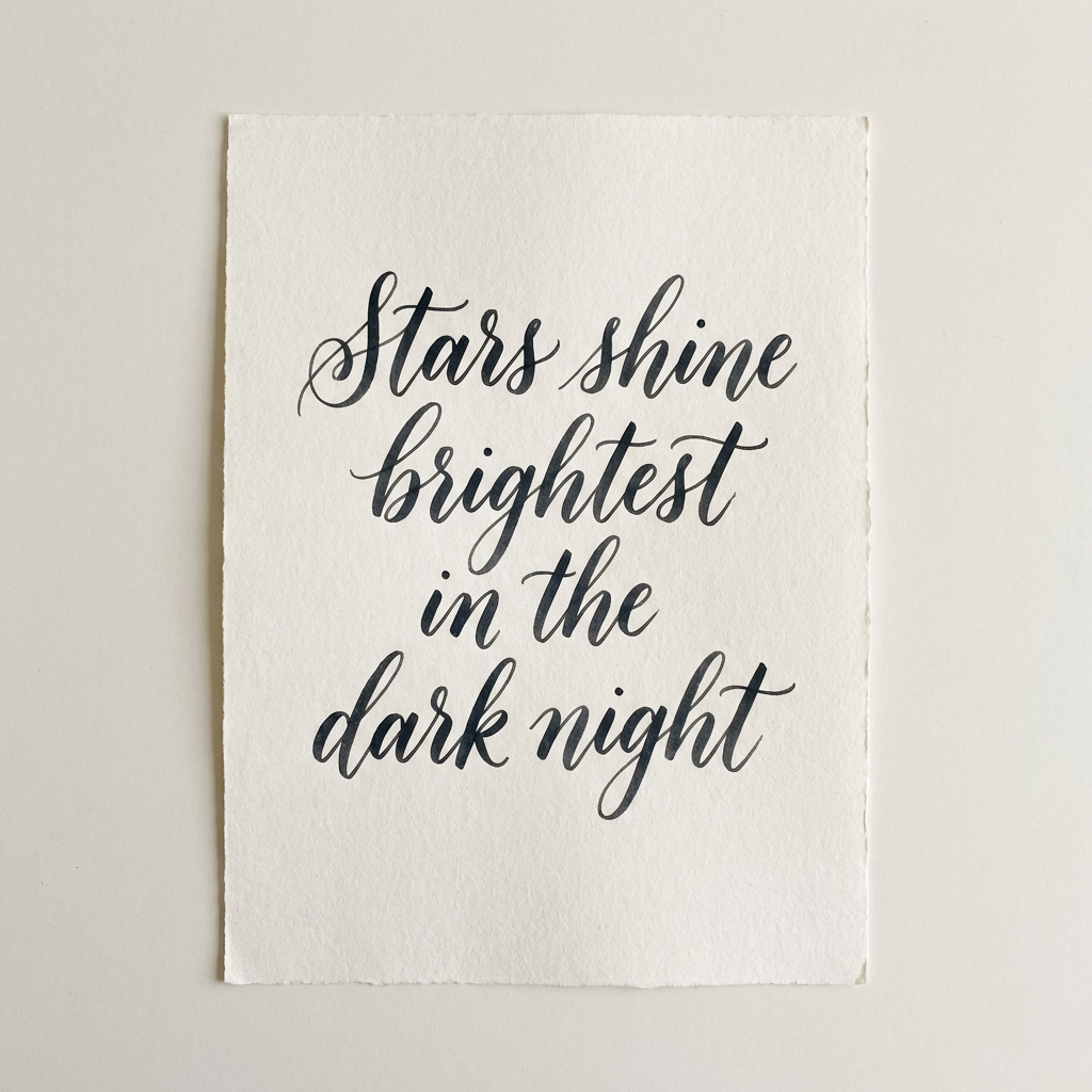 'Stars shine brightest in the dark night' displayed on a cle