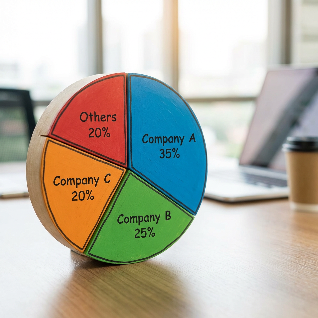 A pie chart showing market share: Company A 35%, Company B 2