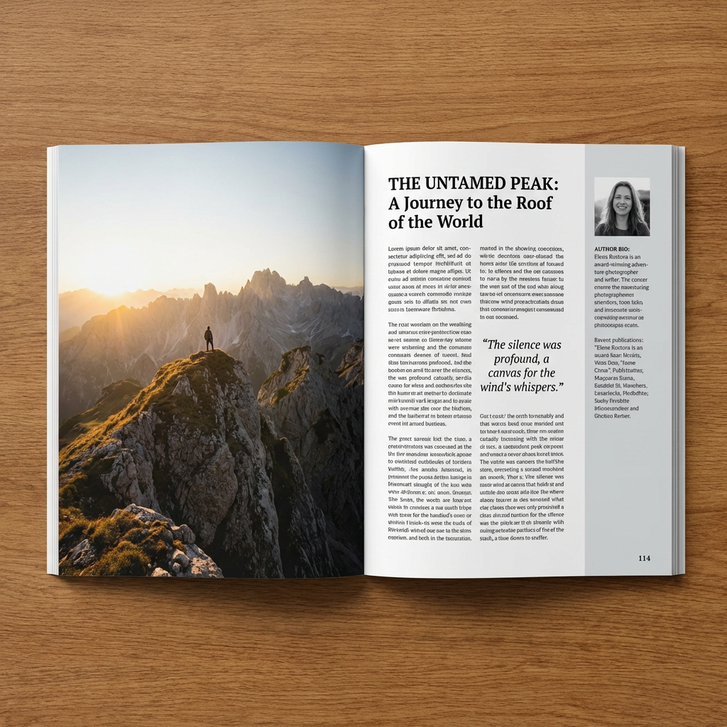 A magazine double-page spread with a left page containing a 