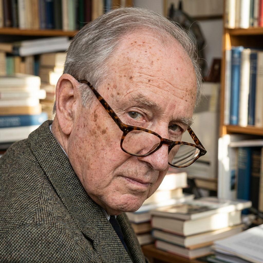 An elderly man in his 70s with age spots and thinning gray h