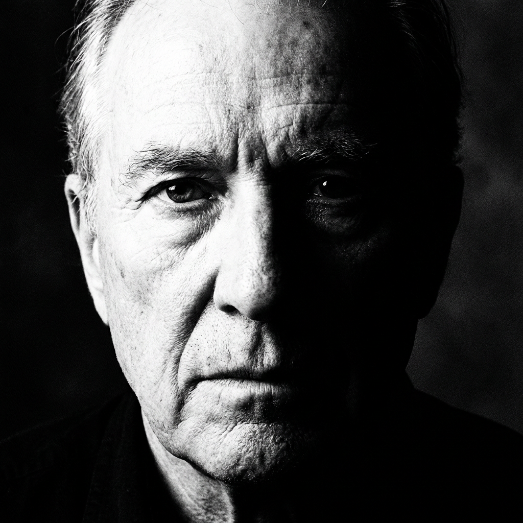 A portrait with dramatic split lighting — half the face brig