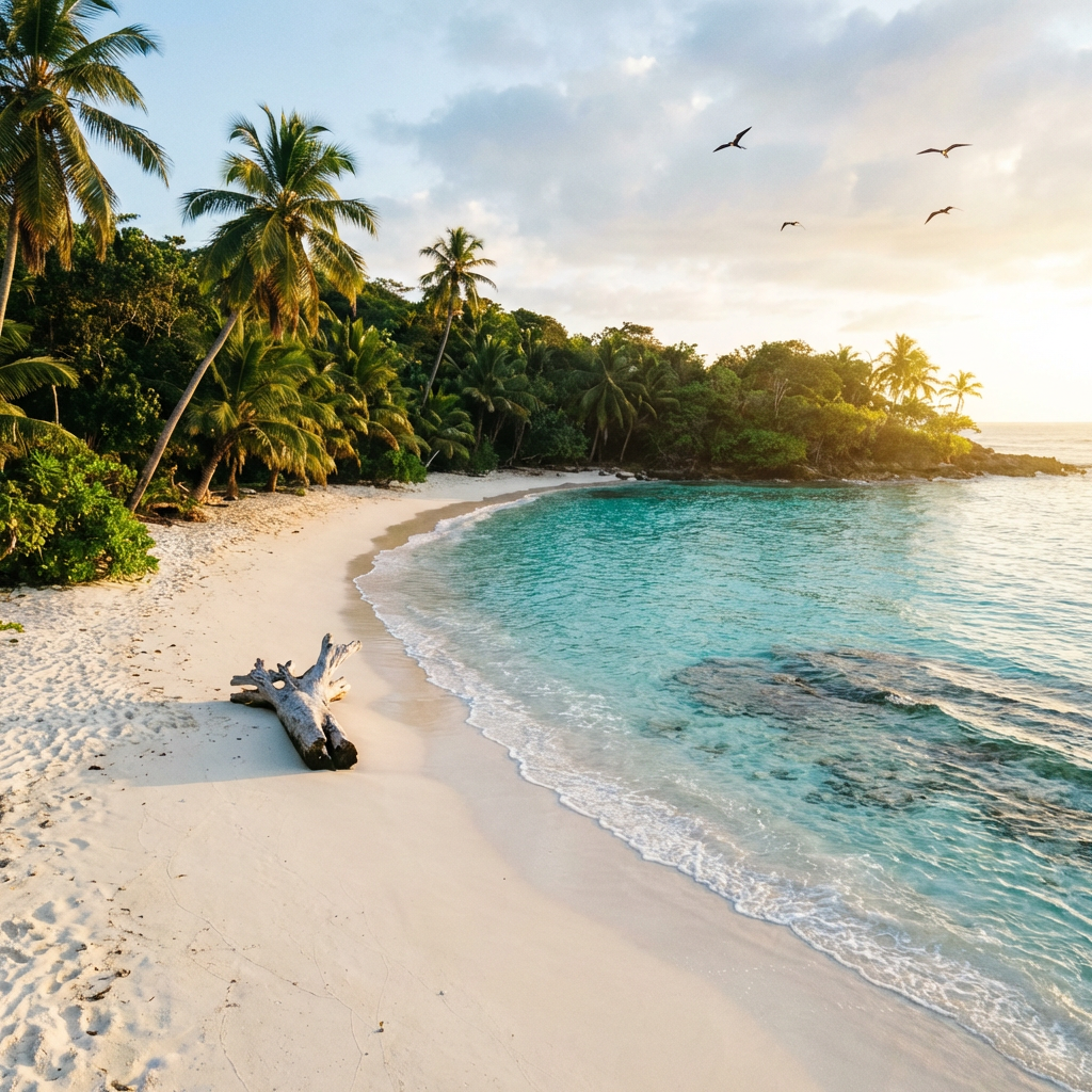 A tropical beach scene with no people