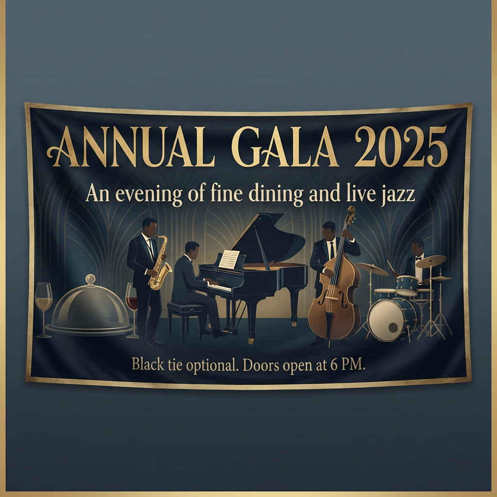 An event banner with headline 'ANNUAL GALA 2025' at the top 