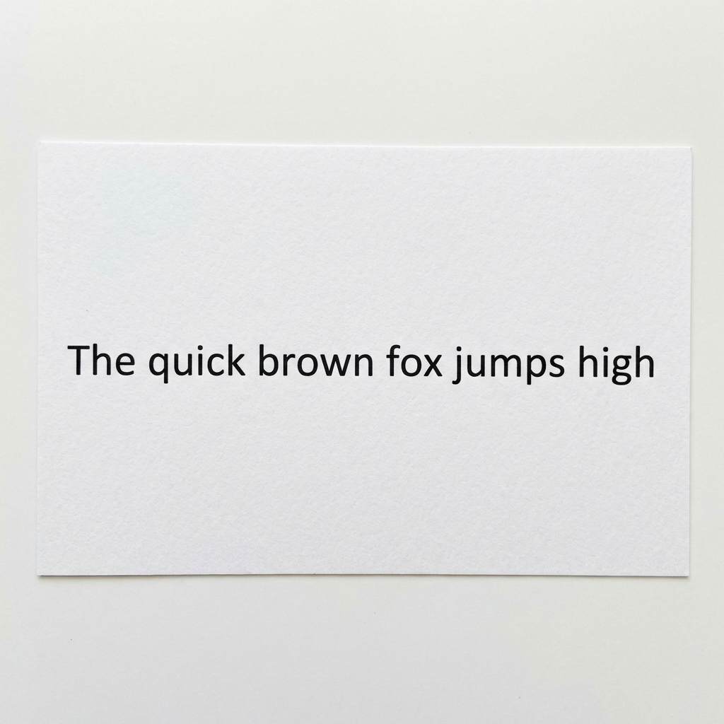 The sentence 'The quick brown fox jumps high' in clean black