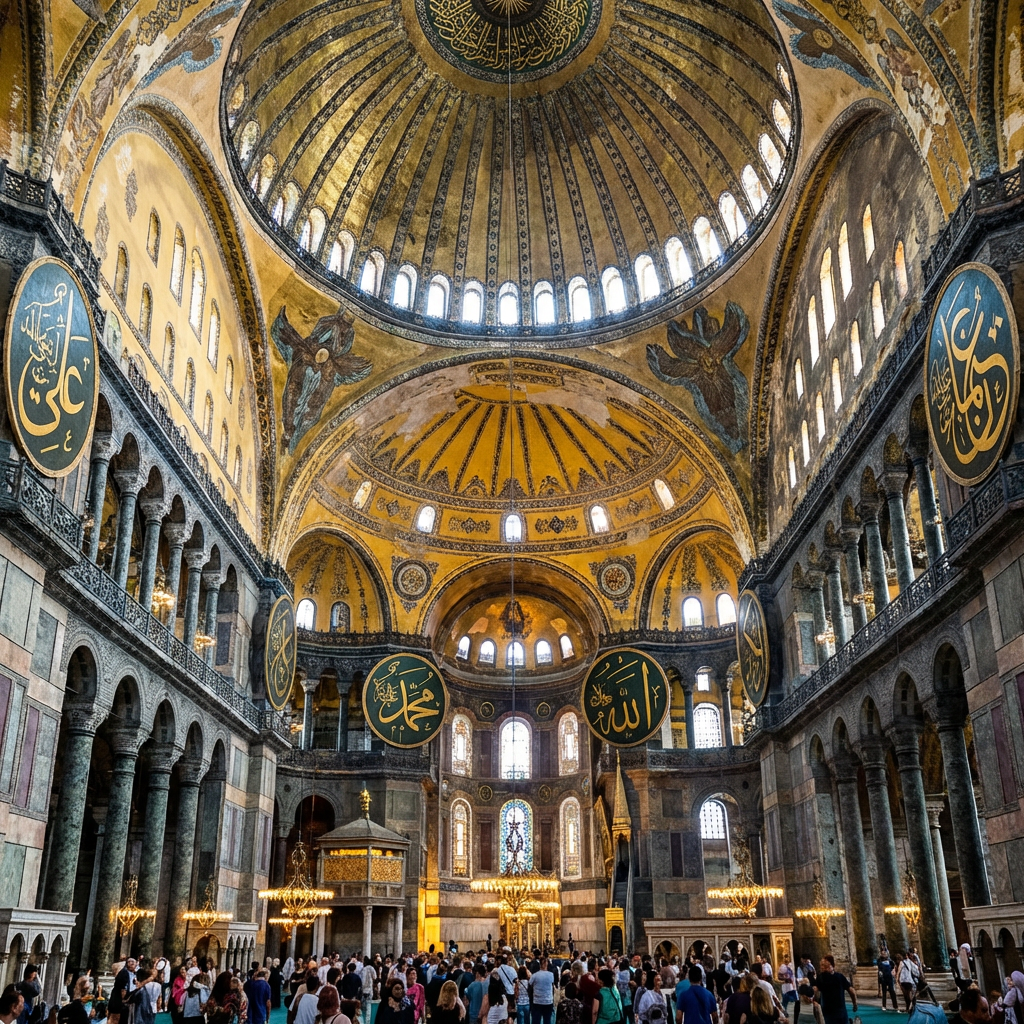 The Hagia Sophia interior showing the massive central dome, 