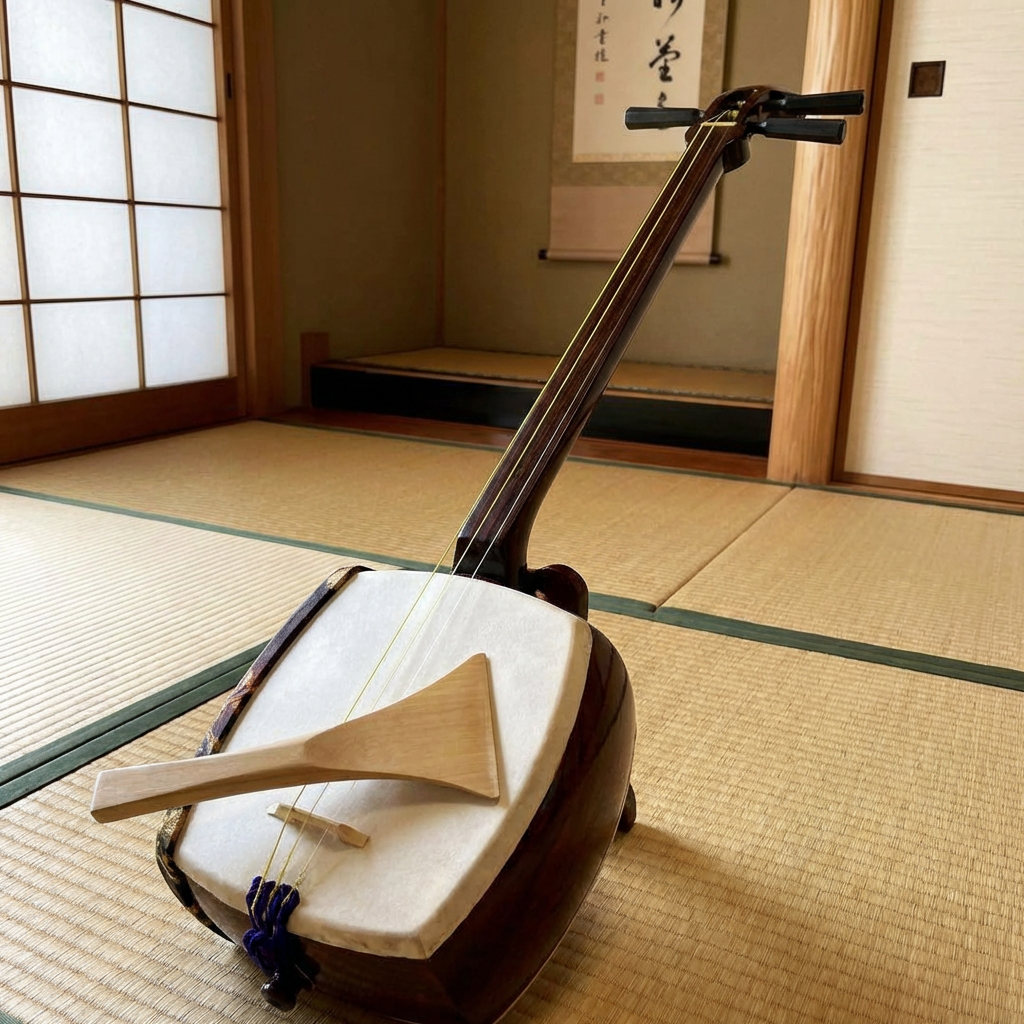 A traditional Japanese shamisen instrument with accurate thr