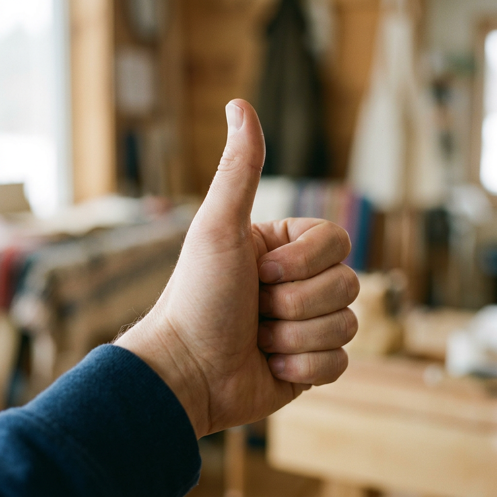 A hand giving a thumbs-up with four fingers curled and thumb