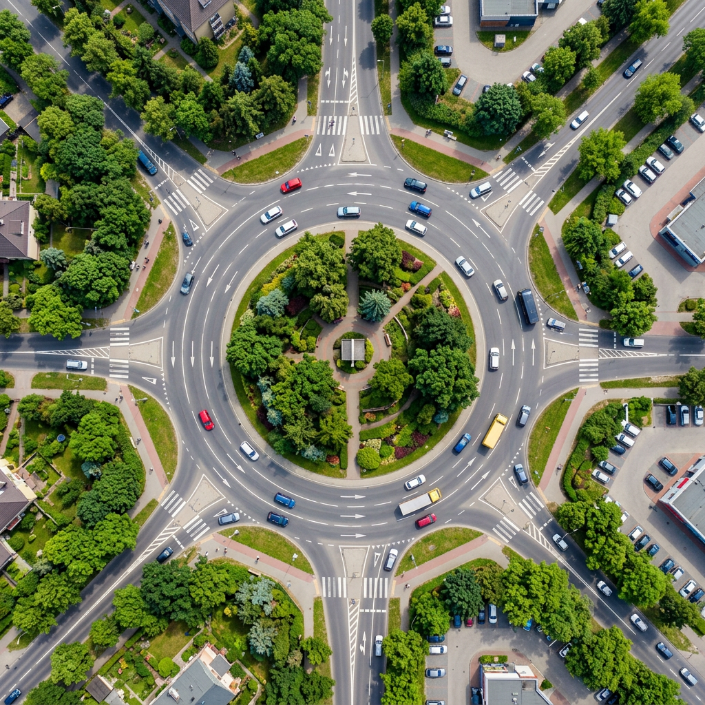 An aerial bird's-eye view looking straight down at a traffic