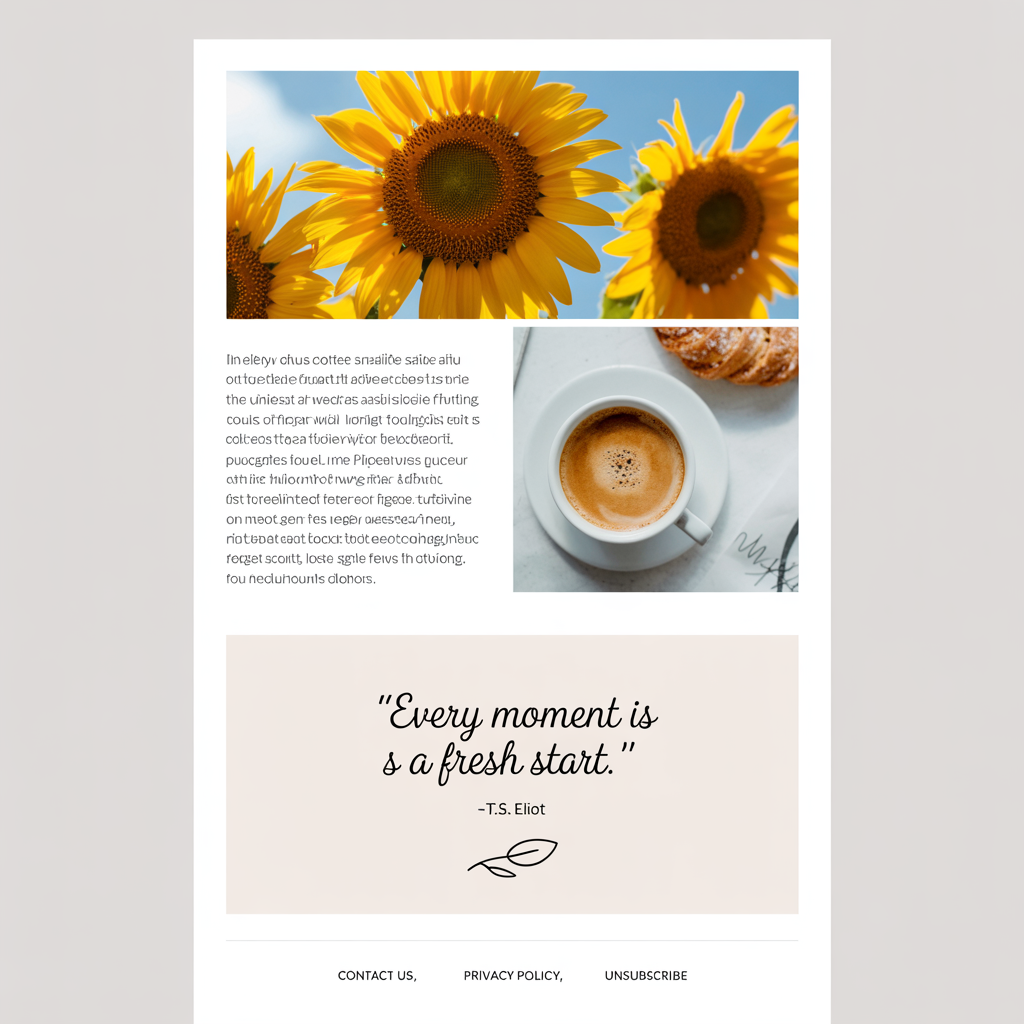 A newsletter layout with a banner image header, a two-column