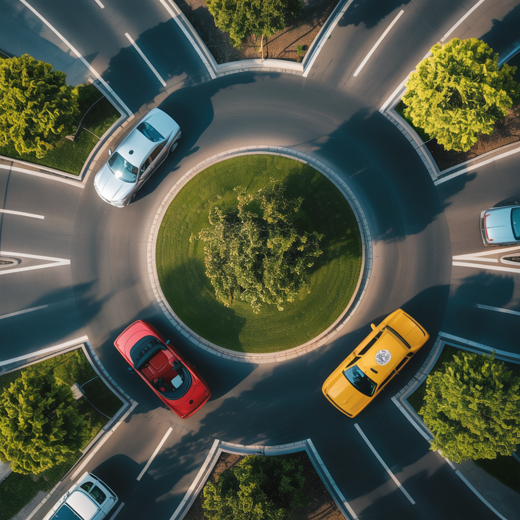 An aerial bird's-eye view looking straight down at a traffic