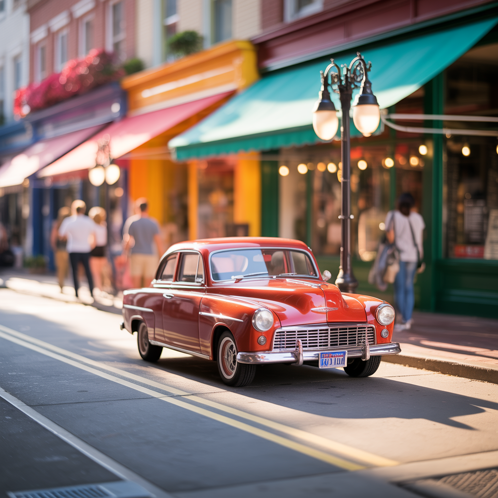 A tilt-shift photograph of a city street making real-life lo