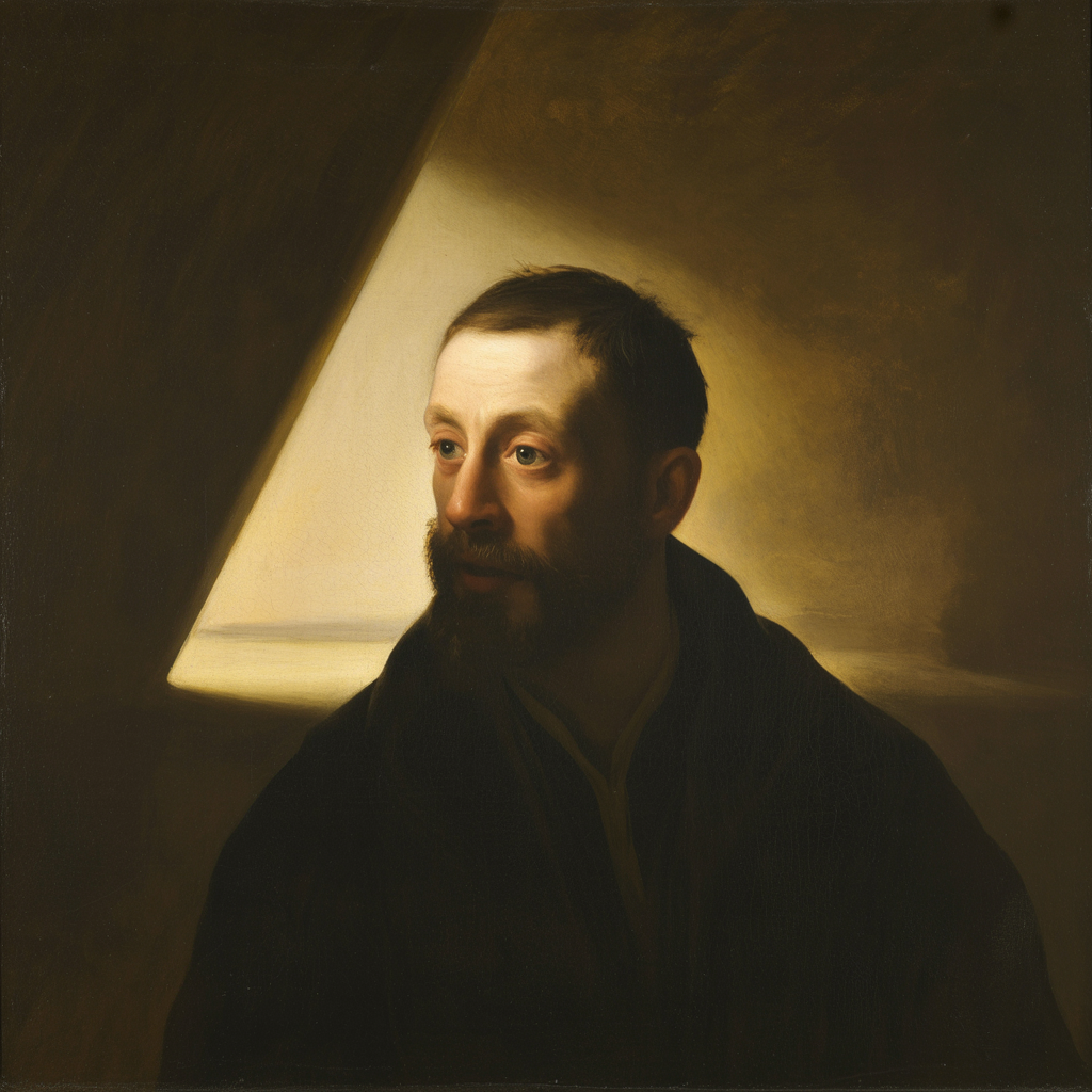 A portrait lit with classic Rembrandt lighting — triangle of