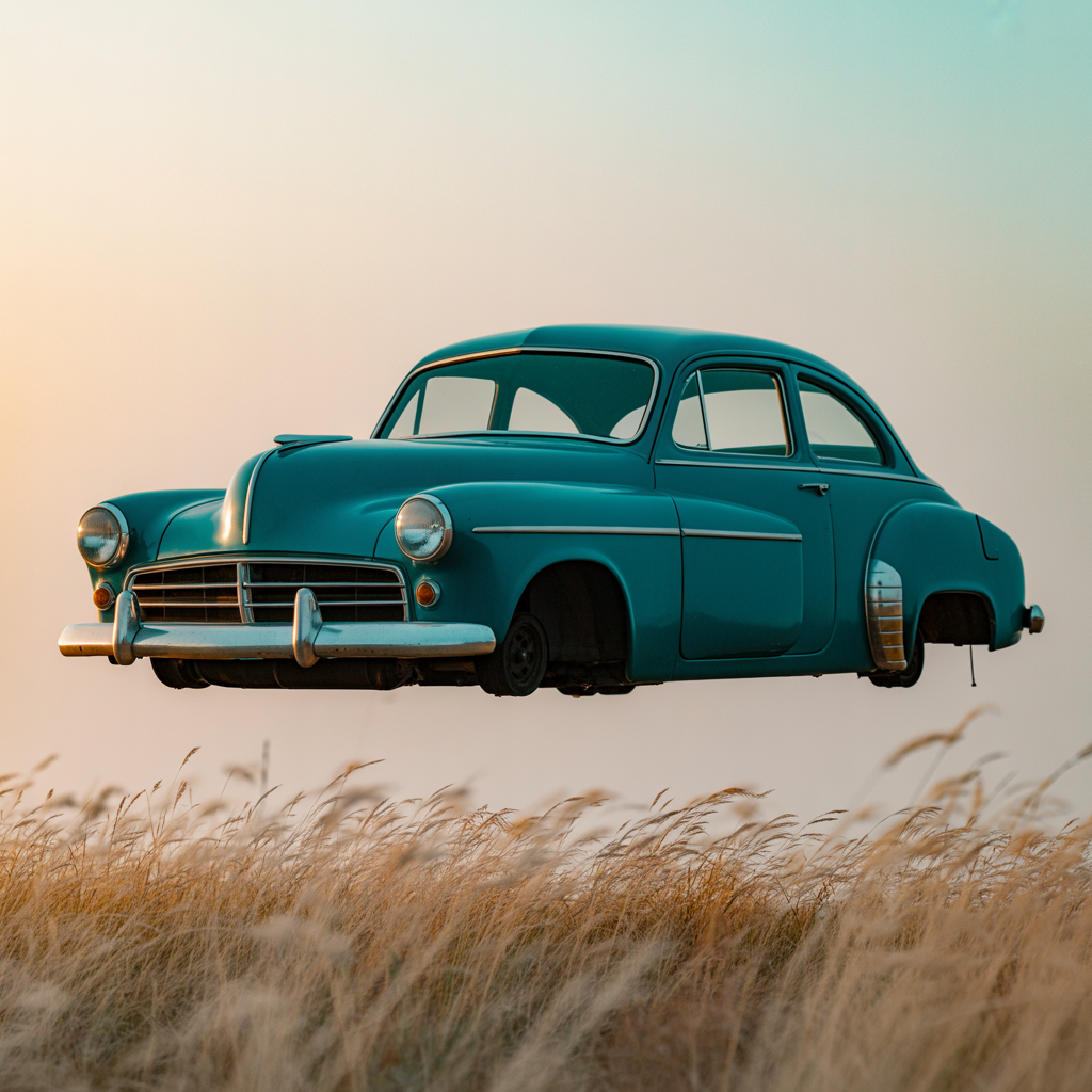 A car body with windows, doors, and headlights but no wheels